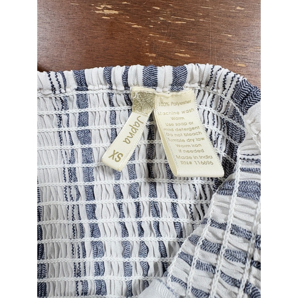 Japna Striped Jumpsuit Tie Front Smocked Cropped Jumpsuit Blue White Size XS - Picture 8 of 9